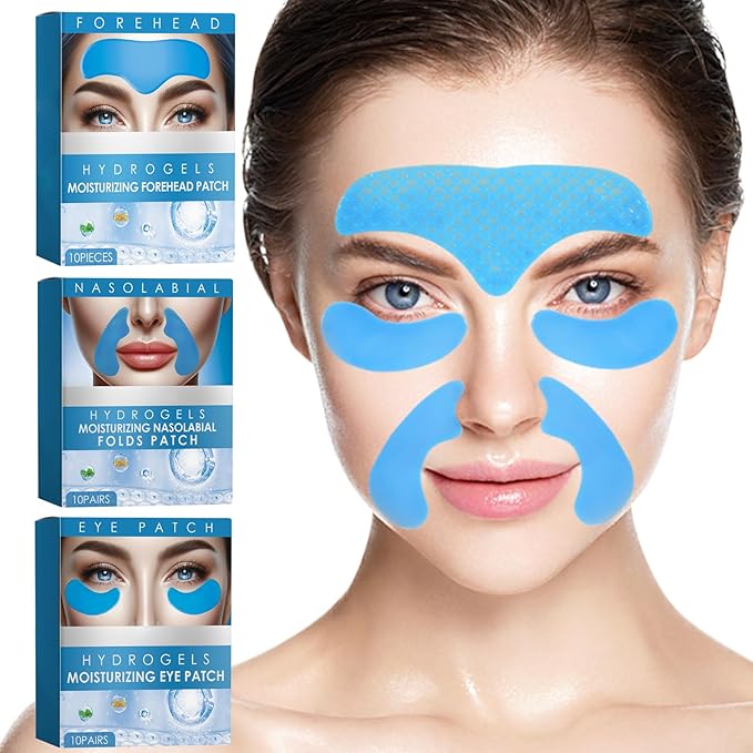 10 PCS Facial Wrinkle Patch, Forehead Moisturizing Patch for Smooth Smile Line, Frown Line & Crows Feet, Facial Pads for Under Eyes, Lips, Forehead