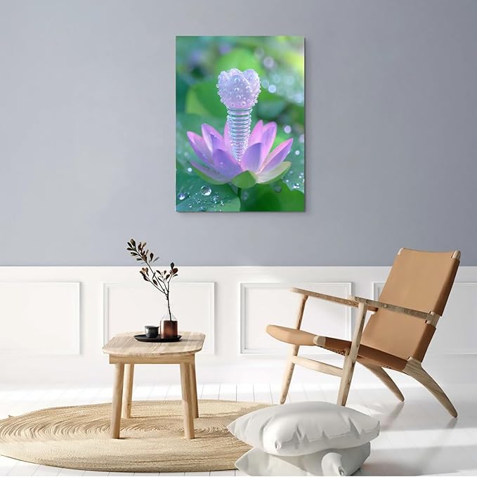 Teeth Anatomy Watercolor Print,Lotus Blossom Dental Art with Water Droplets,Soothing Decor for Clinics,Home Offices,or Dental Schools,Educational Wall Art 8x12inch Ready to Hang