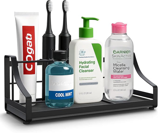 BOTEMY Toothbrush Holder with Instant Drying Stone - Bathroom Counter Organizer, Kids Electric Toothbrush Toothpaste Holders, Bathroom Sink Organizers and Storage,Black