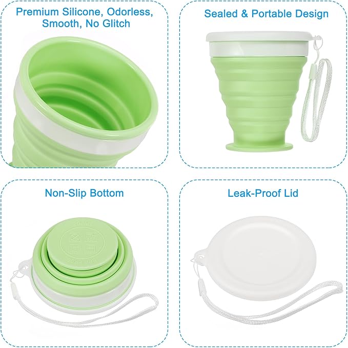 PATIKIL Collapsible Cup, 2 Pack 200mL Travel Folding Cup Silicone Portable Drinking Cup for Camping Hiking Outdoors, Green