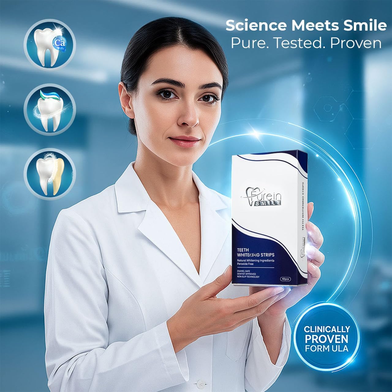 Teeth Whitening Strips, Mint Flavour Whitening Strips with Peroxide Free Formula -Gentle Dental Care & Fresh Breath - Pack of 42(21days Treatments)