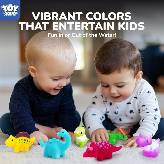 TOY Life 6 PC Dinosaur Light Up Bath Toys for Kids, No Hole Glow Bath Toys for Kids Ages 4-8, Baby Toddler Bath-Time Gifts for Easter, Birthday, Christmas, Ideal for Shower, Bathtub, Swimming Pool