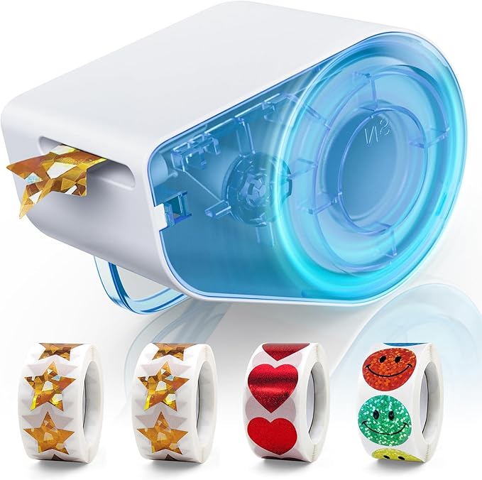 Manual Sticker Dispenser for Rolls of Stickers with 1520Pcs 1Inch Gold Star,Red Heart,Smiley Face Stickers for Kids Reward,Behavior Chart,School Classroom Student Teacher Supplies Gifts(Blue)