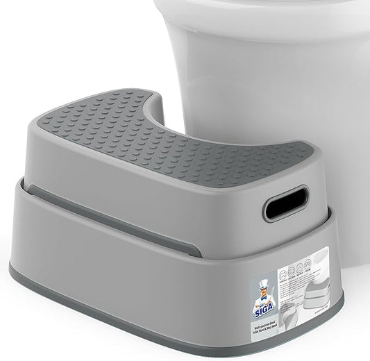 MR.SIGA Toilet Stool Squat Adult, Bathroom Stool Heavy Duty, Anti Slip Toilet Step for Bathroom, Toddler Step Stool for Kids, Light Gray & Dark Gray