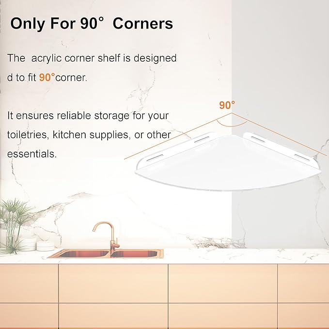 Acrylic Corner Shelves, Adhesive Shelf, Shower Caddy Organizer for Home Decor,Clear Shower Shelf,No Drilling Wall Mounted Bathroom Shelves (Clear 10 inch 1 set)
