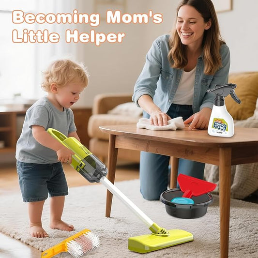 Toddler Cleaning Set with Working Vacuum, Kids Cleaning Toy Set, Broom and Dustpan Mop Cleaner Working Pretend Play Kit That Really Works Montessori Cleaning Supplies for Toddlers Baby Children Size