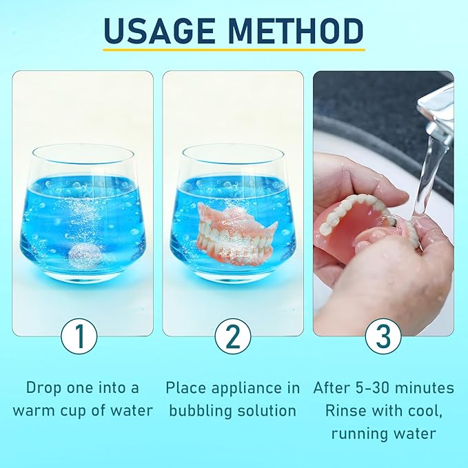 Retainer Cleaner & Denture Cleaning Tablets with 240 Removes Stains, Odors, and Plaque from Aligners, Mouth Guards, Night Guards, and Dental Appliances, 8-Month Supply