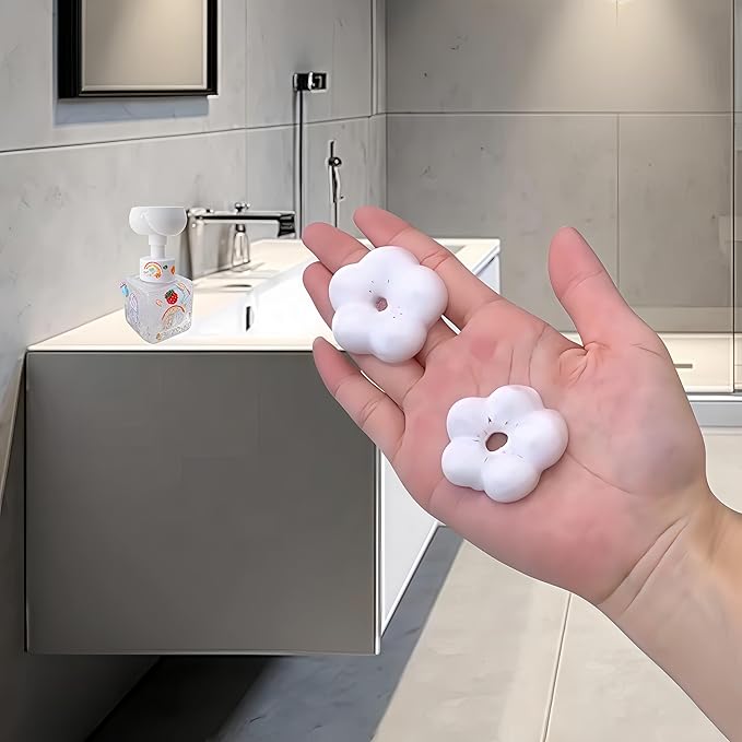 Flower Foam Dispenser Pump Bottle-250ml Reusable Plastic Soap Dispenser for Shampoo, Hand Soap&Bath, Includes Cute Stickers, Perfect for Kids Bathroom Or Kitchen (Transparent)