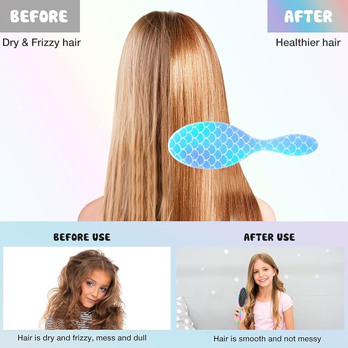 Kids Hair Brush Girls, Toddler Wet Dry Detangling Hair Brush for Curly Thick Hair Pain-Free Comb Girls Kids Women Unicorn Mermaid
