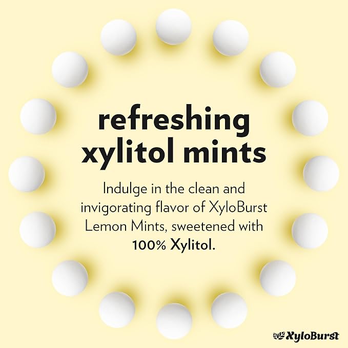 XyloBurst - Xylitol Mints | Sugar Free Breath Mint for Oral Health | Gluten Free, Vegan, Keto Friendly | Aspartame Free Mints | Lemon | 200 Count Jar
