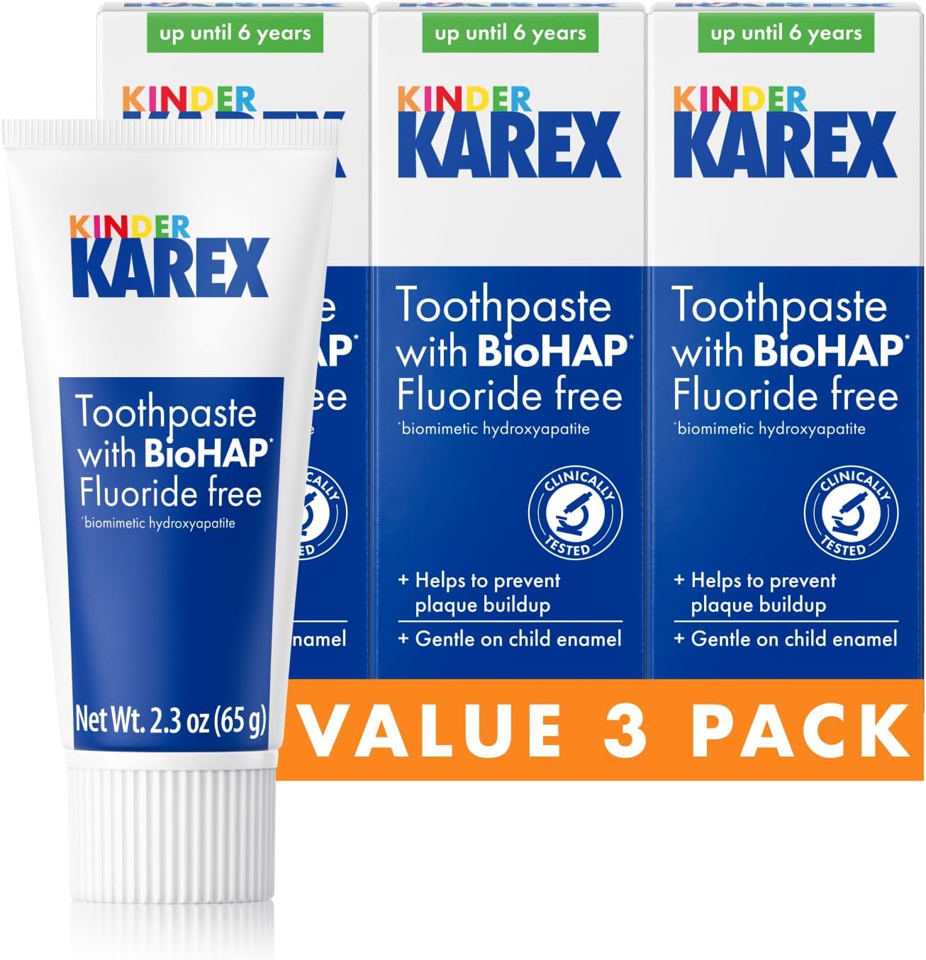 Kinder Karex Hydroxyapatite Kids Toddler Toothpaste I Fluoride Free I Clinically Tested I 2.3 oz (Pack of 3)