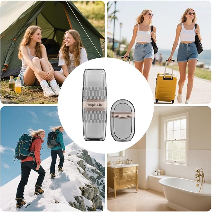 VITVITI Travel Soap Case Container, Portable Toothbrush Travel Case Dish Tray, 7.88 Inch Toothpaste Traveling Toothbrush Holder Set with Cover for Trip/Bathroom/Camping, Gray