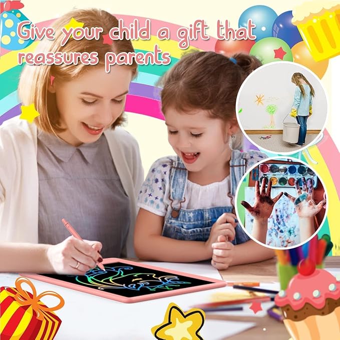 LCD Writing Tablet Doodle Board,10.5 inch Colorful Drawing Pad,Electronic Drawing Tablet, Drawing Pads,Travel Gifts for Kids Ages 3 4 5 6 7 8 Year Old Girls Boys (Pink)