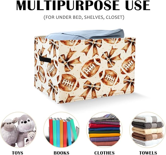 Coquette Football Rectangular Storage Basket Organizer Bin Shelf Baskets,Football Toy Box Organizers Storage Baskets,Cute Kids Toy Storage Bin Organizer Shelf Book Sports Football Room Decor