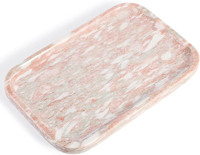 Marble Vanity Tray, Marble Bathroom Tray Countertop, Decorative Tray for Dresser, Rosso Red Stone Serving Trays for Kitchen, Perfume, Jewelry Candle Holder, Catch All