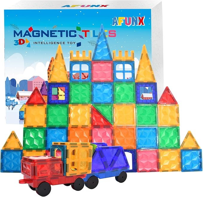 Magnetic Tiles, 102PCS Magnet Building Blocks with 2 Cars, 3D Diamond Magnetic Blocks, Construction Stem Toys for Kids, Educational Toys for Boys Girls Ages 3 4 5 6 7 8 (102 PCS)