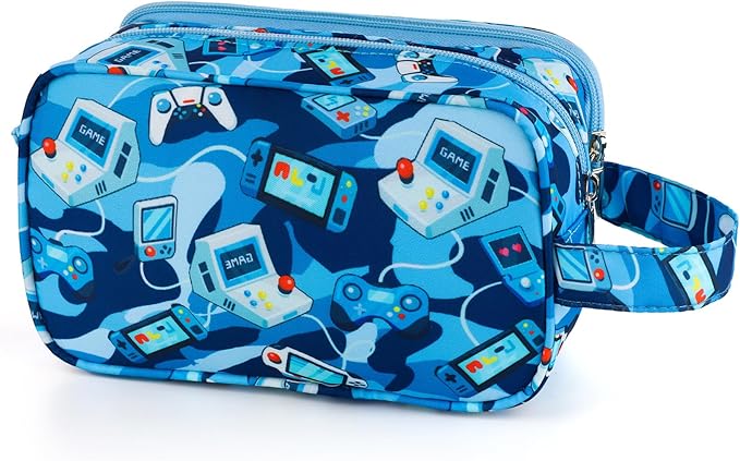 Kids Toiletry Bag for Boys, Travel Toiletry Bag for Little Young Boys Waterproof Hanging Wash Bag Toddler Traveling Toiletries, Games Camo Blue