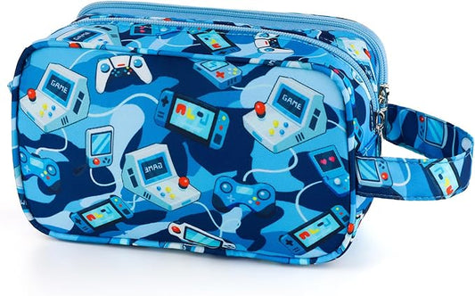 Kids Toiletry Bag for Boys, Travel Toiletry Bag for Little Young Boys Waterproof Hanging Wash Bag Toddler Traveling Toiletries, Games Camo Blue