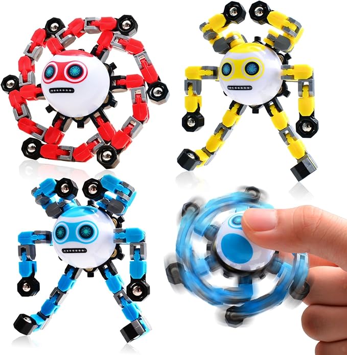 3 PCS Transformable Fidget Spinners Toys for Kids and Adults Stress Relief Sensory Toy for Teens Boys Autism Cool Fingertip Gyros Boy Girl Travel Party Favors Birthdays Gifts Stocking Stuffer