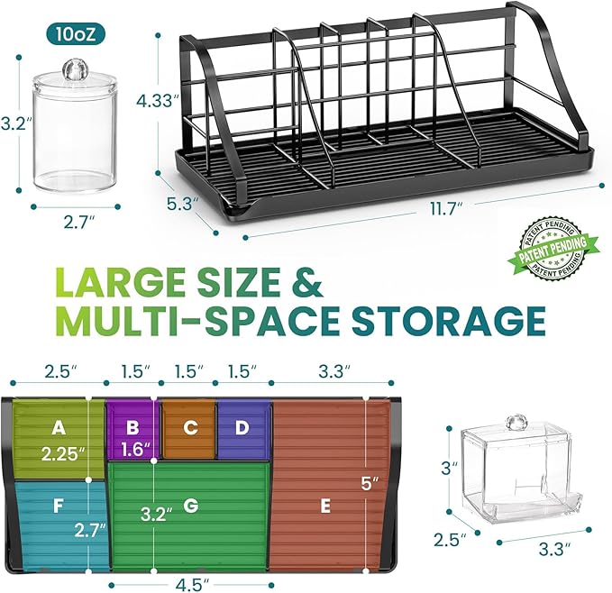 Toothbrush Holders Set with 2 Pack Qtip Holder Dispenser, Kids Electric Toothbrush and Toothpaste Holder, 7 Slots Tooth Brushing Holder for Bathroom Sink Countertop Organizer and Storage Accessories