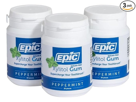 Epic 100% Xylitol Peppermint Chewing Gum - Sugar Free, Aspartame Free Dental Gum - Supports Oral Health & Fresh Breath - 50 Pieces (Pack of 3)