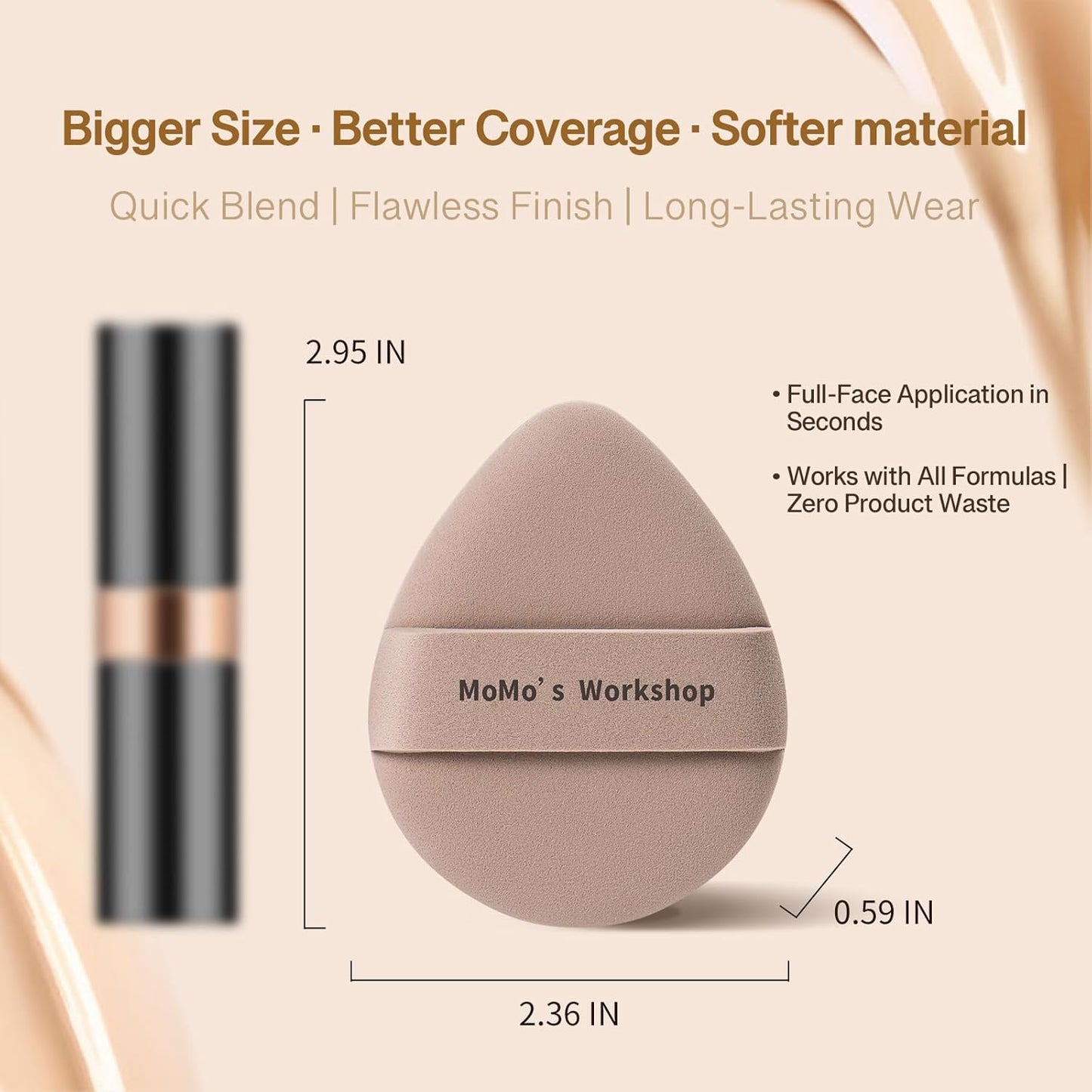 Momo's Workshop Makeup Sponge Puff, Large Beauty Puff for Quick Flawless Makeup, Concealer Powder Puff for Liquid & Cream Foundation 2PCS