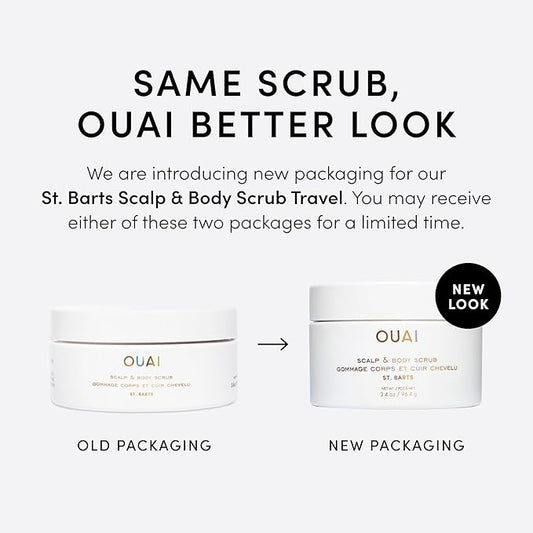 OUAI Scalp & Body Scrub, St. Barts Travel Size - Exfoliating Body Scrub with Sugar & Coconut Oil Blend for Smooth, Moisturized Skin - Gentle Scalp Exfoliator for Removing Product Build Up (3.4 oz)