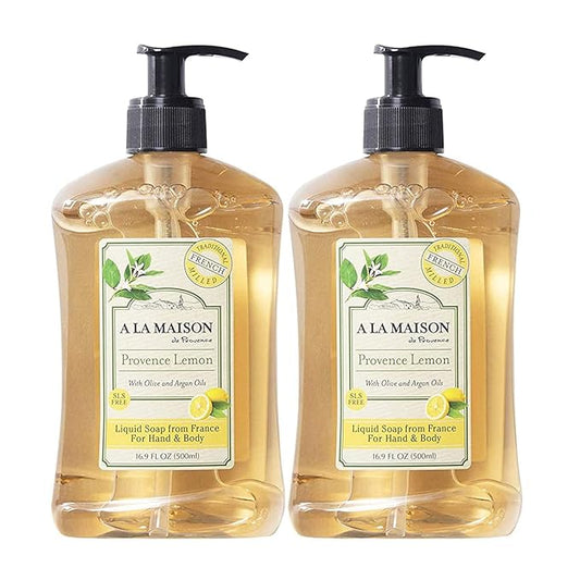A LA MAISON Provence Lemon Liquid Hand Soap - Triple French Milled Natural Moisturizing Soap (16.9 oz Bottle)