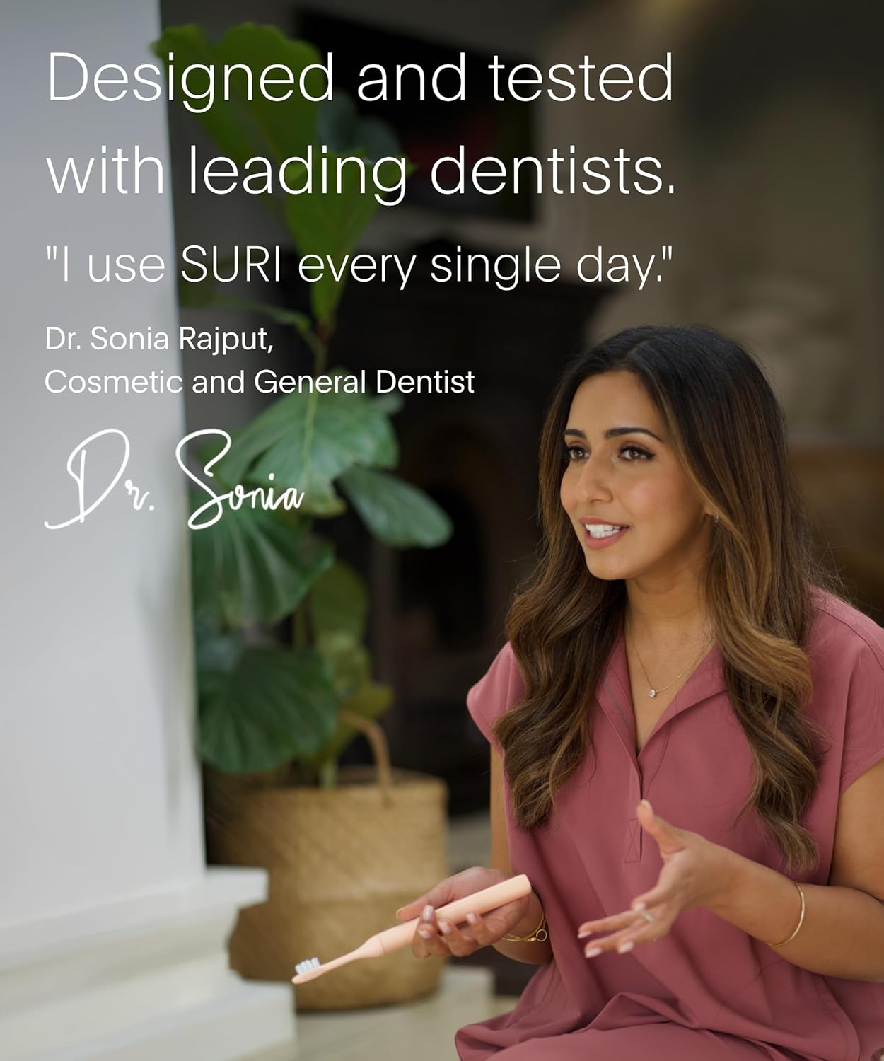 SURI 1.0 Sonic Electric Toothbrush | 1 Month+ Battery | Designed in California | Sustainable Electric Toothbrush for Adults | Travel Toothbrushes | Tooth Brush | Pink