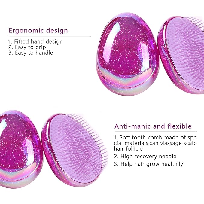 Hair Brush, Detangling Brush Portable Travel, Glitter Egg Shape Anti Static Knots, Air Cushion Massage Detangler Brush for Adults Kids Curly Long Thick Dry Wet Frizzy Damaged Hair