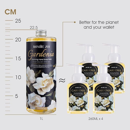 ROMIIE ZOI Hand Soap Refills Foaming, Gardenia Scent Natural Plant Moisturizing Foam Soap Refills with Dispenser 1 L/ 33.8 FL OZ(Pack of 3)