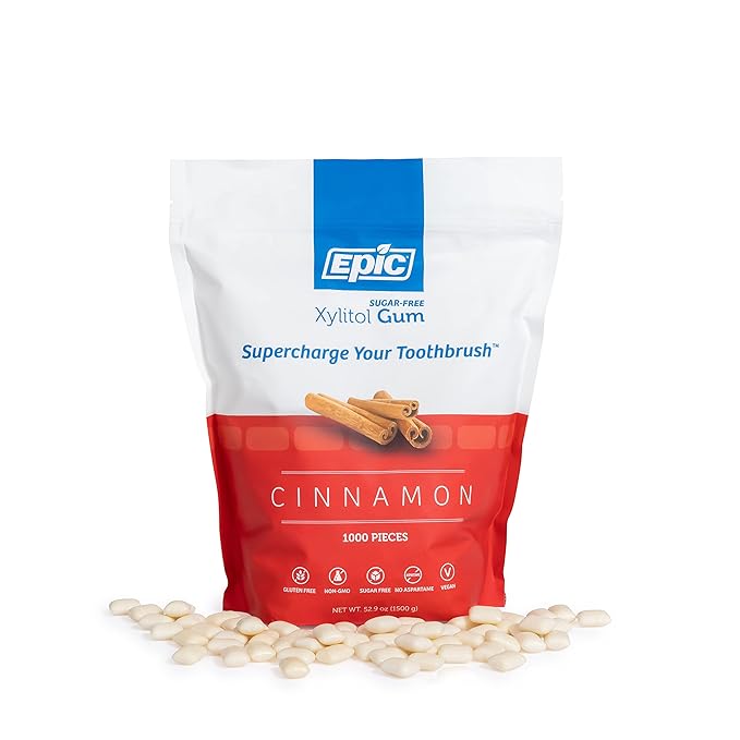 Epic 100% Xylitol Cinnamon Chewing Gum - Sugar Free, Aspartame Free Dental Gum - Supports Oral Health & Fresh Breath - 1000 Pieces