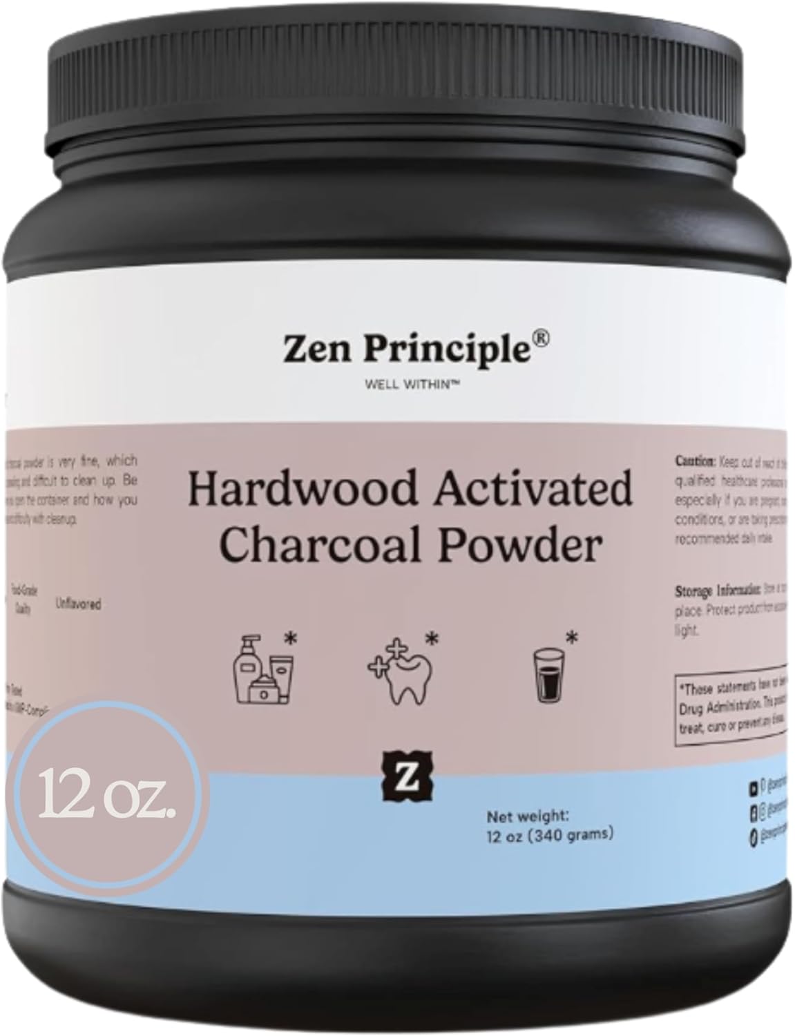 Zen Principle Activated Charcoal Powder only from USA Hardwood Trees. All Natural. Whitens Teeth, Rejuvenates Skin and Hair, Supports Better Digestion. Free Scoop Included. 12 oz.