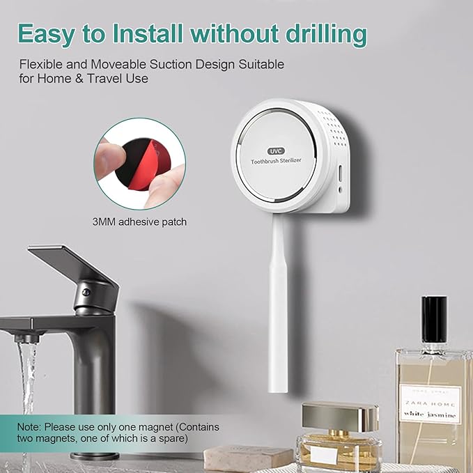 UV Toothbrush Sanitizer Holder, Toothbrush Sanitizer and Holder Cover Caps with Fan Drying, Rechargeable Portable Toothbrush Cleaner Case Fits Most Electric and Manual Toothbrushes