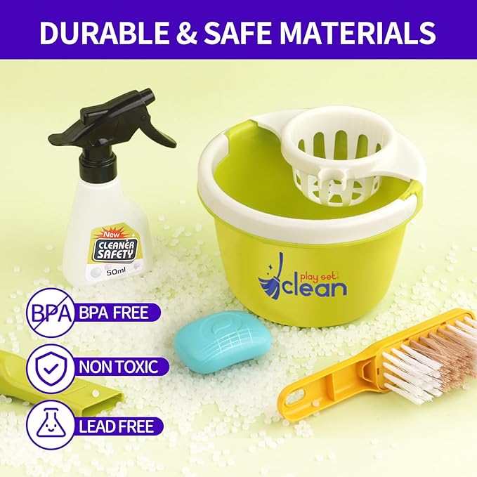 Toddler Toys Cleaning Set, Kids Cleaning Toy Set, Pretend Play Home Cleaning Playset - Incl.Electric Toy Vacuum, Broom and Dustpan Set, Mop,Duster and More,Cleaning Tools Toys for Boys Girls