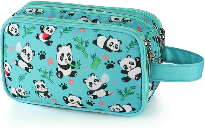 Kids Toiletry Bag for Girls, Travel Toiletry Bag for Little Young Girls Cosmetic Bag Makeup Bag Waterproof Hanging Wash Bag Toddler Toiletries, Panda Green Teal