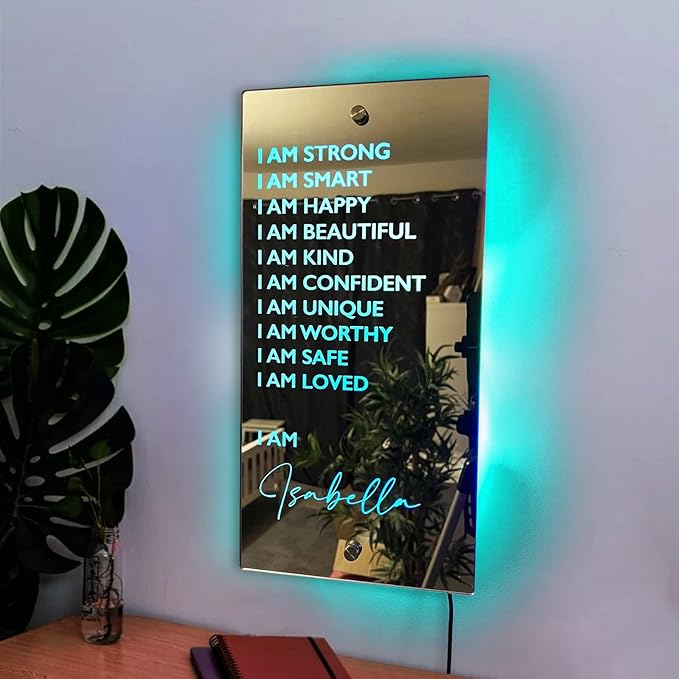Personalised Name Affirmation Mirror Neon Sign, Custom Acrylic Positive Affirmations Wall for Kids Affirmations Hanging, Men Women Kids Inspirational Inspirational Positive Quotes Sayings Wall Decor