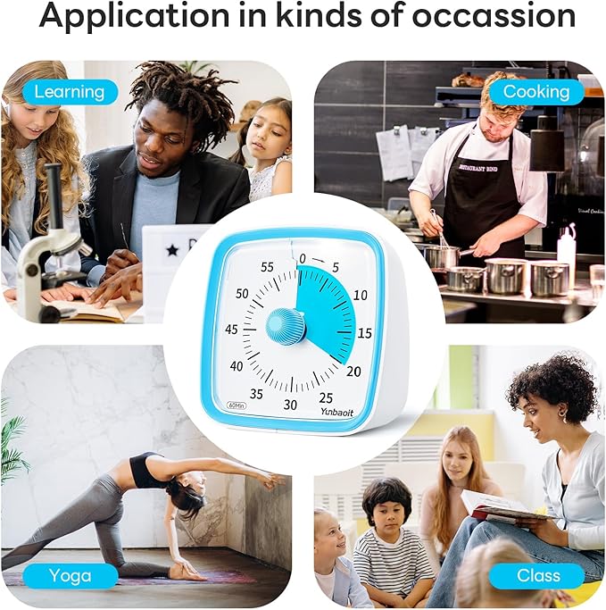 Yunbaoit Visual Timer with Night Light, 60-Minute Countdown Timer for Kids and Adults, Silent Classroom Timer, Time Management Tool for Home, School, or Work (Light Blue)