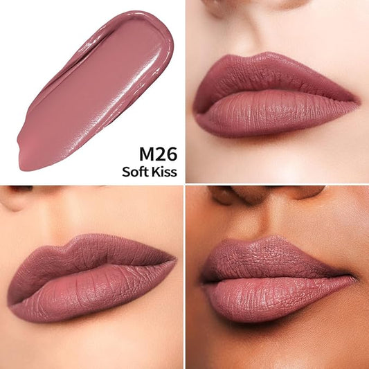 Oulac Matte Mauve Pink Lipstick for Women, Nude Pink Long Lasting Lipstick Waterproof Lip Stain, No Transfer, Creamy High Pigmented Formula with Rose Oil, Vegan & Cruelty-Free M26
