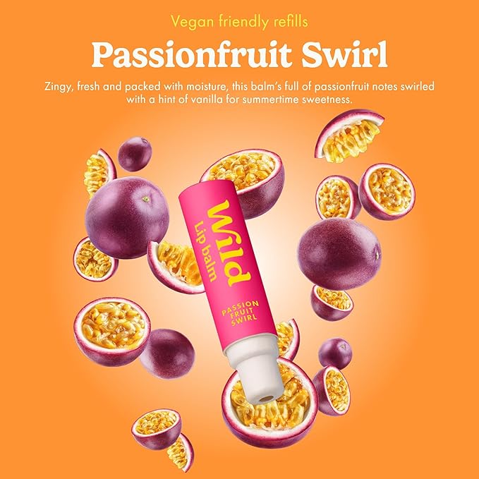 Wild Refillable Lip Balm Starter Kit - Includes Black Aluminum Case & 3 Pack Lip Balm Refills in a Variety of Scents - Includes Passionfruit Swirl, Original and Coconut & Vanilla Scents