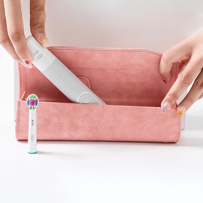 Leather toothbrush travel case, suitable for Oral-B/Oral-B Pro/Philips Sonicare electric toothbrushes, portable magnetic opening and closing protective bag