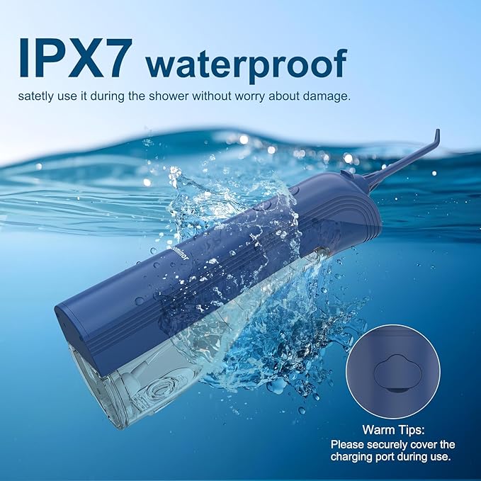 Leominor Water Flosser - 5 Modes Cordless Portable Oral Irrigator, IPX7 Waterproof, Rechargeable Teeth Cleaner Professional Flossing Cleaning Pick for Home Travel (D Blue)