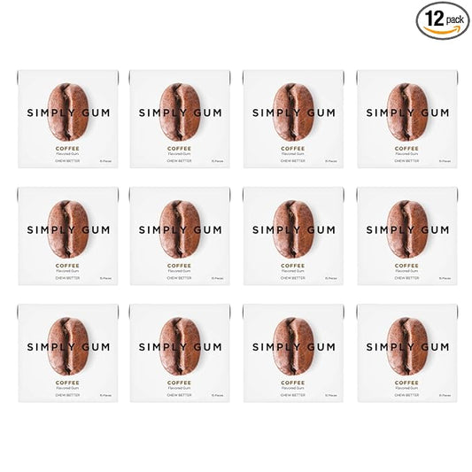 SIMPLY Gum Coffee, Plastic Free Natural Chewing Gum, 12 Pack (180 Pieces) | Vegan, Kosher, Non GMO, Aspartame Free and Sorbitol Free