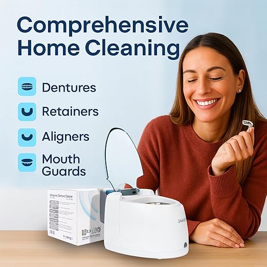 Ultrasonic Denture & Retainer Cleaner – 42 kHz Deep Clean, 200 ml Tank, 5-Min Timer – for Dentures, Aligners, Night Guards, Mouth Guards – Compact Non-Removable Tank Design – iSonic F3900