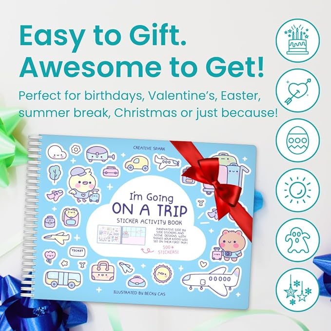 CUPKIN My First Trip Sticker + Coloring Book (500+ Stickers & 12 Scenes) Side by Side Activity Book Design, Fun Toddler Travel Essential Sticker Books for Kids 2-4, Great for Older Boys & Girls