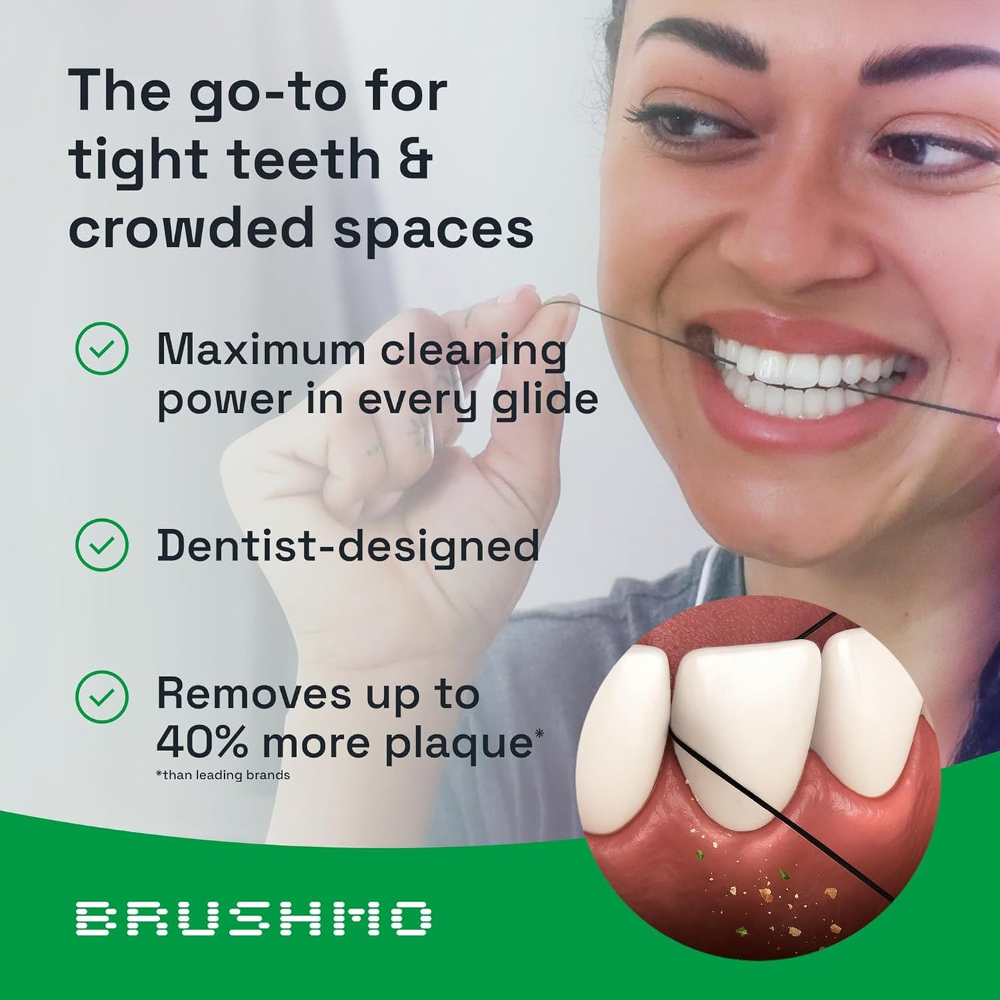 Brushmo Black Floss Air (BB Floss Air) - Ultra Soft & Thin Expanding Gum-Friendly Soothing Mint Dental Floss, Natural Wax Helps Remove Plaque from Teeth, US-Dentist Designed PTFE & PFAS Free, 55 yd
