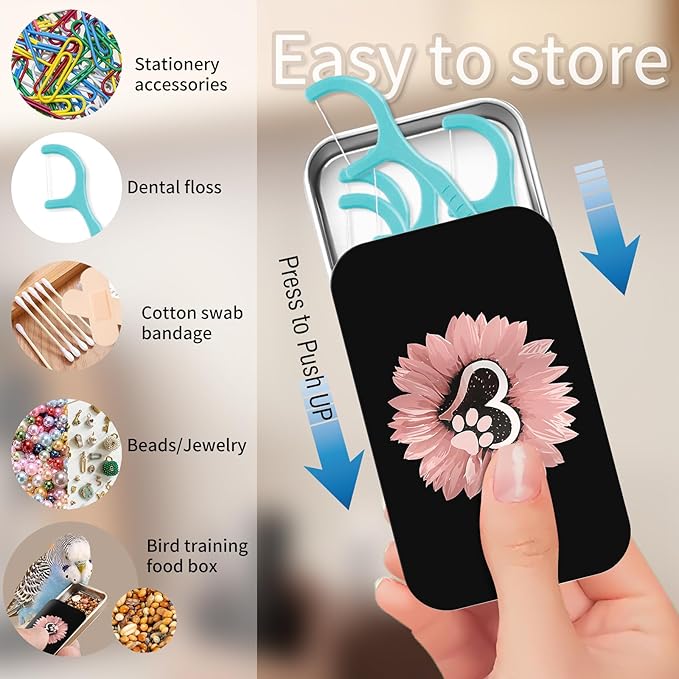 Portable Dental Floss Case, Refillable Cute Travel Floss Dispenser for Men & Women, Pocket Travel Floss Picks Case for Purse, Backpack, Bag Sunflower Pink Dog Paw