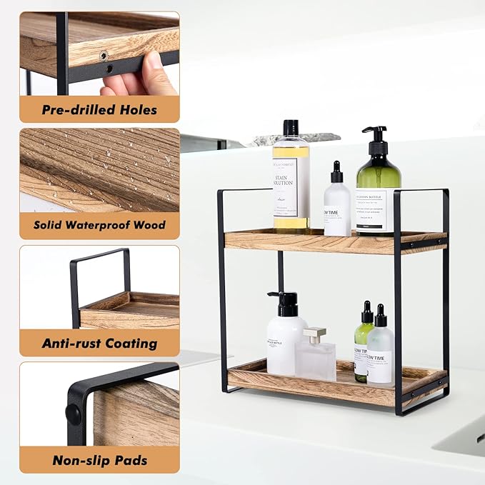 Bathroom Counter Organizer and Storage - Kitchen Countertop Organizer for Bathroom Sink and Coffee Bar, 2-Tier Vanity Counter Tray Shelf for Restroom Decor