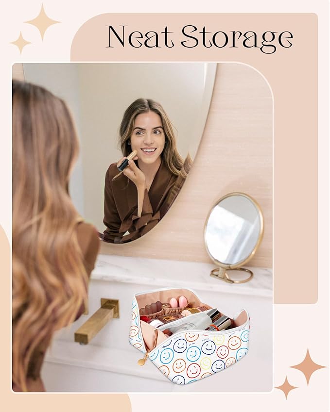 Bistup Makeup Bag Travel Cosmetic Bag Toiletry Make Up Bags Cute Women Large Capacity Big Medium Leather Portable Teen Girls Teenage Kawaii Foldable Expandable Compact Soft Open Flat Zip