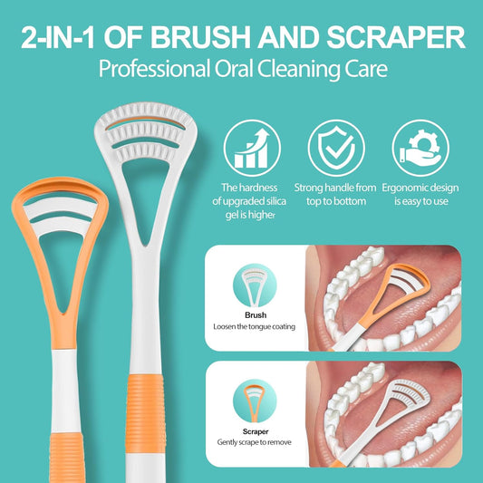 RONAVO Tongue Scraper (8pcs), Brushing and Scraping for Oral Care, 100% BPA Free Tongue Cleaner with Travel Carry Case for Family, Adults, Kids, Reduce Bad Breath for Oral Hygiene